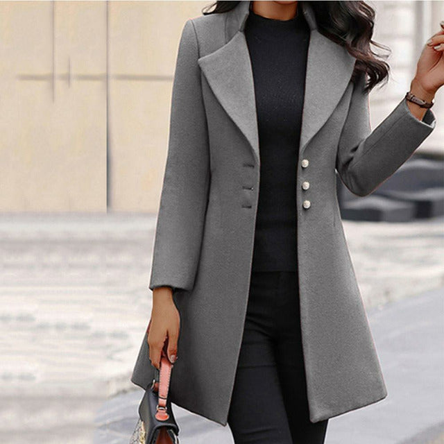 Manteau pour femme en mélange de laine pour l'automne, coupe élégante et classique pour les jours froids