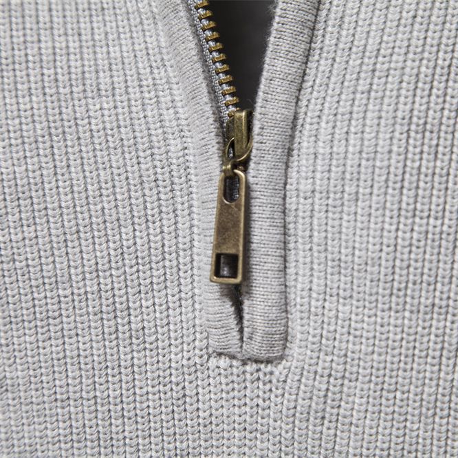 Men’s ribbed cotton sweater with a stand-up collar and zipper, for autumn