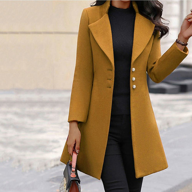 Manteau pour femme en mélange de laine pour l'automne, coupe élégante et classique pour les jours froids