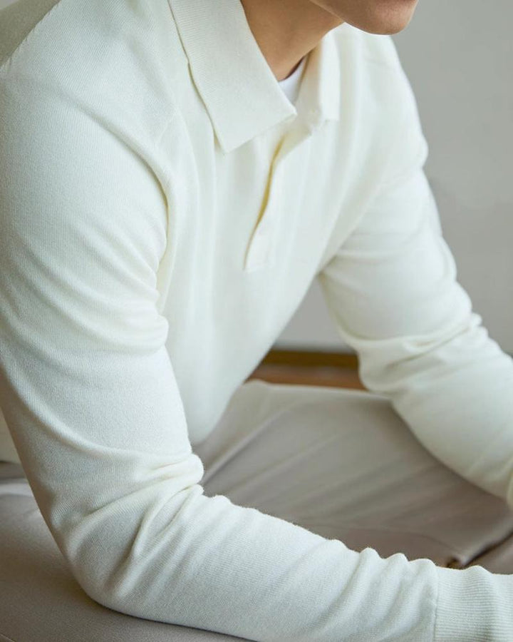 Men’s long-sleeved wool polo, elegant for autumn