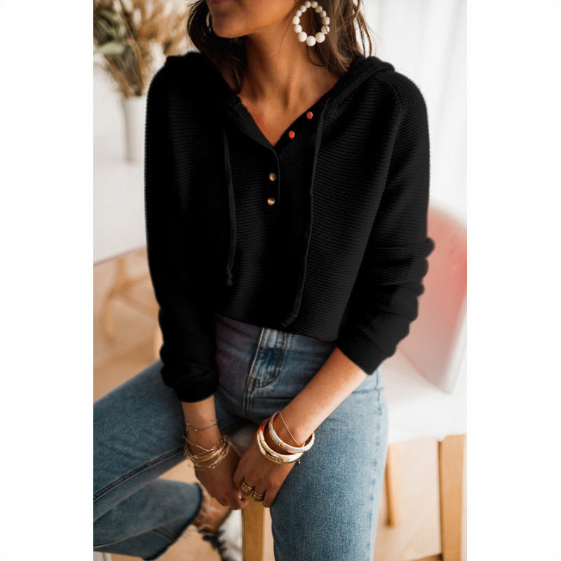 Felpa con cappuccio da donna in maglia per autunno e inverno, vestibilità ampia e casual