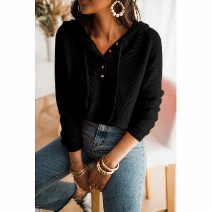 Felpa con cappuccio da donna in maglia per autunno e inverno, vestibilità ampia e casual