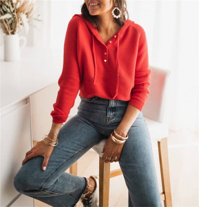 Felpa con cappuccio da donna in maglia per autunno e inverno, vestibilità ampia e casual