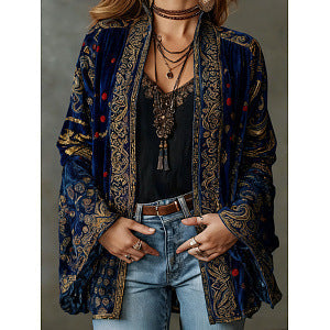 Veste bohème en velours pour femme cet automne, blazer élégant pour les jours froids