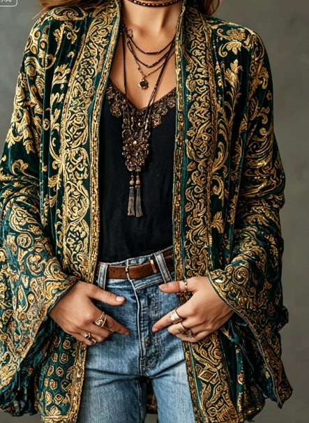 Veste bohème en velours pour femme cet automne, blazer élégant pour les jours froids