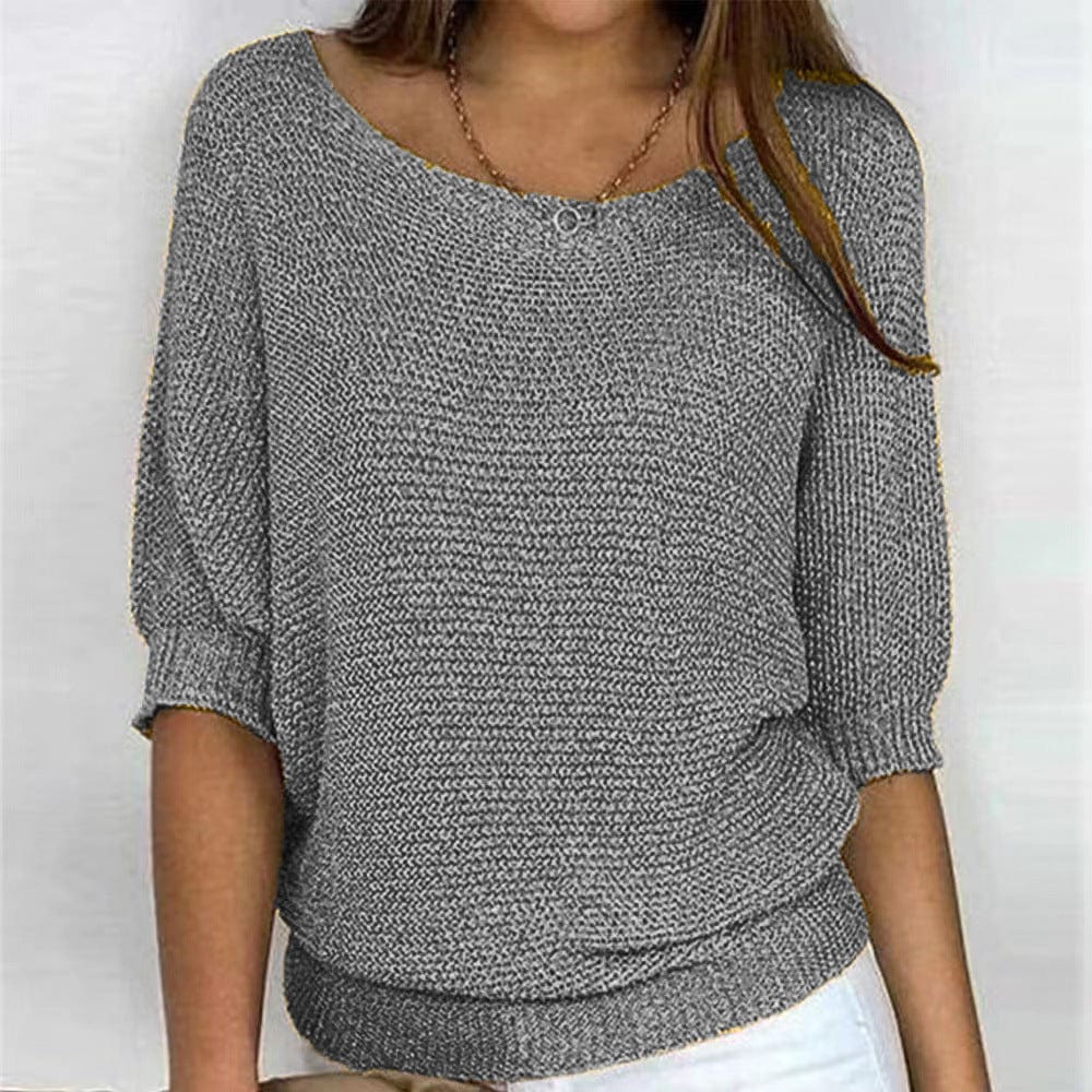 Pull en maille femme automnal à manches 3/4, coupe ample