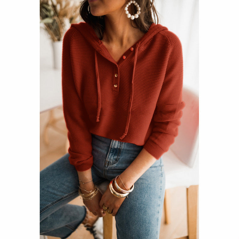 Felpa con cappuccio da donna in maglia per autunno e inverno, vestibilità ampia e casual