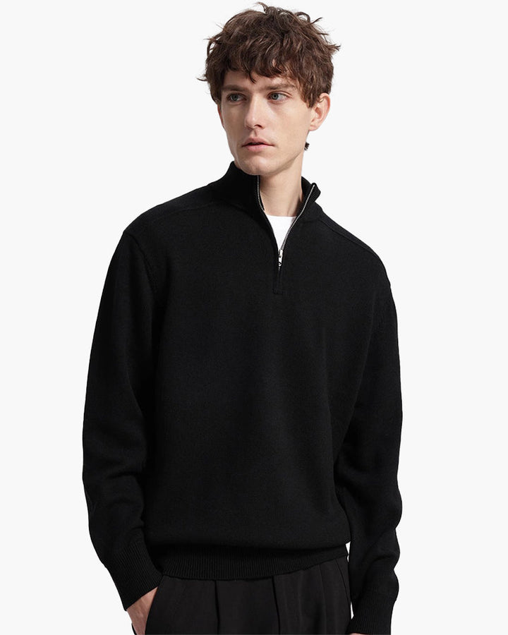 Pull homme en laine mérinos à col zippé, élégant pour l’automne