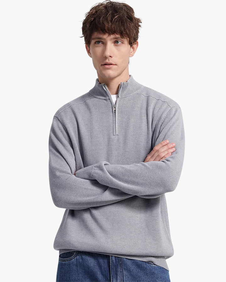 Pull homme en laine mérinos à col zippé, élégant pour l’automne