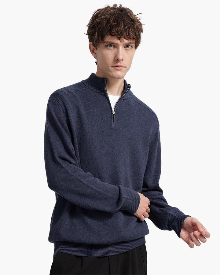 Pull homme en laine mérinos à col zippé, élégant pour l’automne