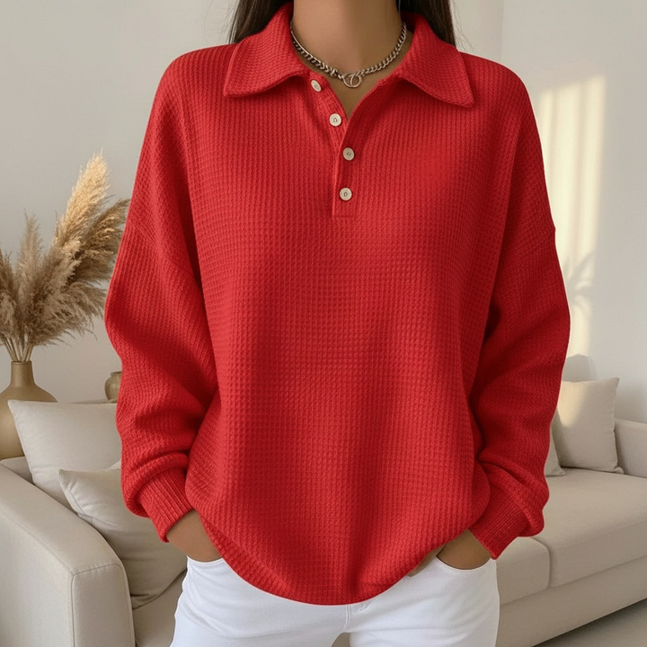 Pull femme confortable en maille douce à col polo pour un usage quotidien