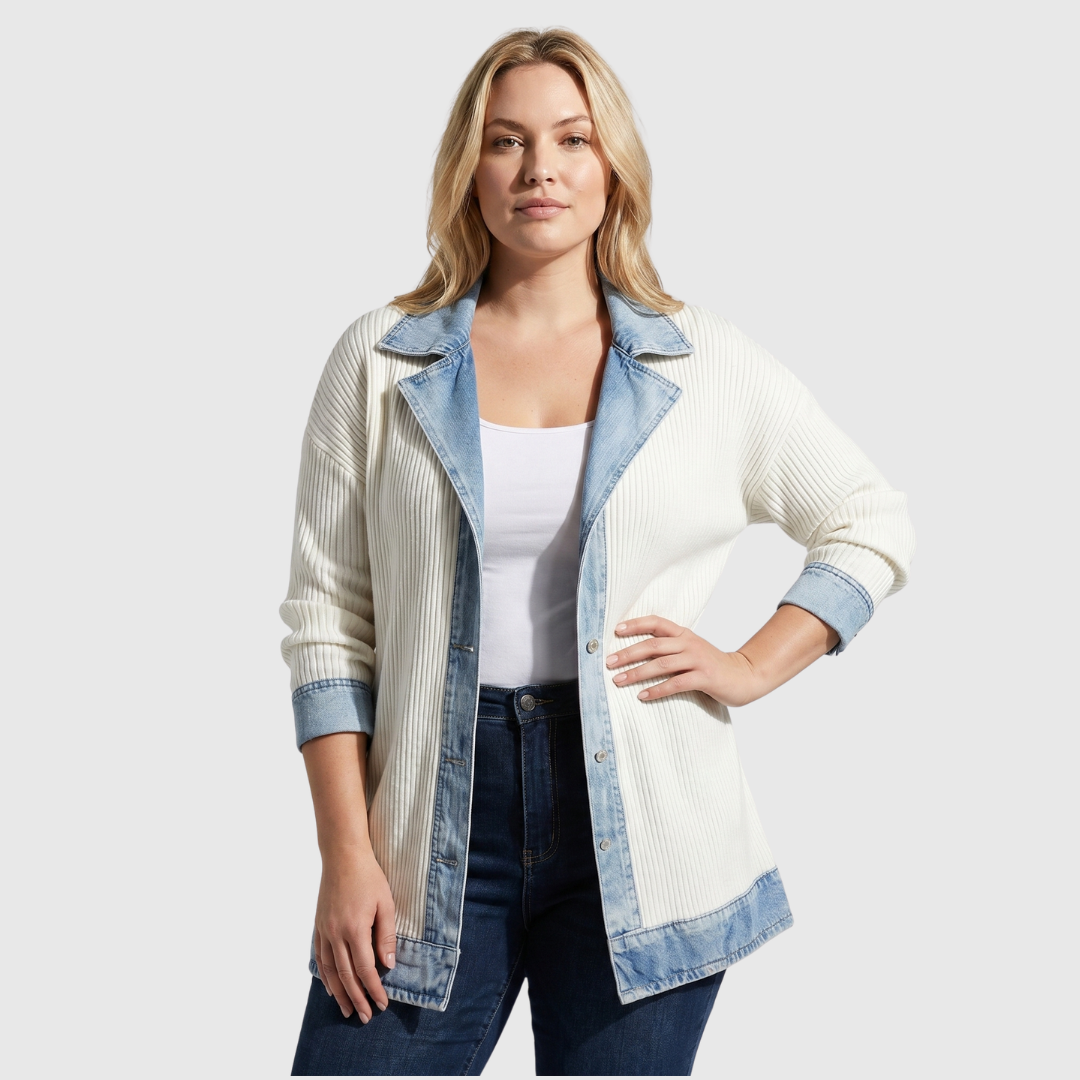 Veste en jean pour femme avec une finition en tricot pour l'automne, style décontracté