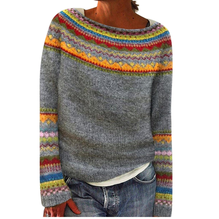 Pulover de damă din lână merinos, tricotat Fair Isle, cu mâneci lungi, elegant, pentru toamnă