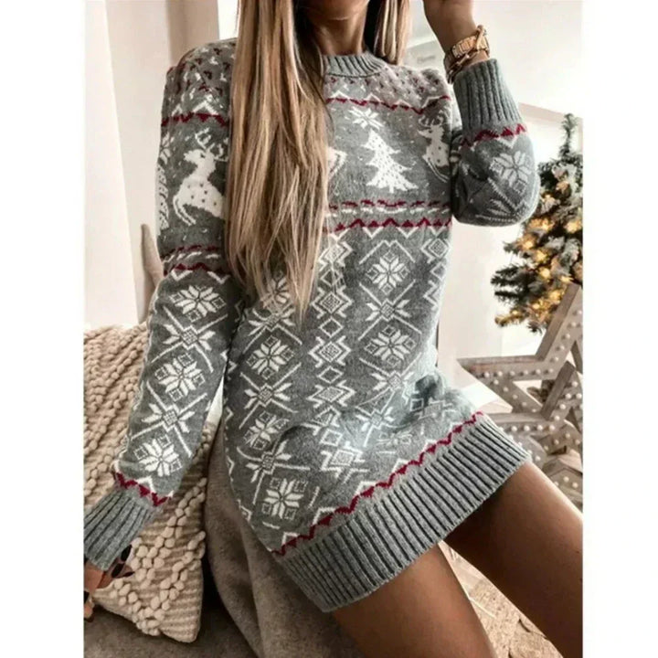 Rochie de Crăciun pentru femei, din lână merinos, tip pulover tricotat, cu mâneci lungi, pentru toamnă