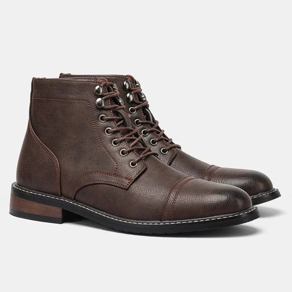 Bottines homme à lacets en similicuir, boots derby vintage élégantes et robustes pour l’automne