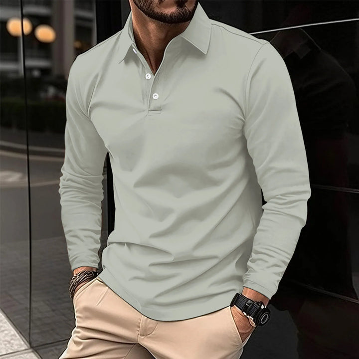 Men's cotton long-sleeve polo shirt, casual style, for autumn