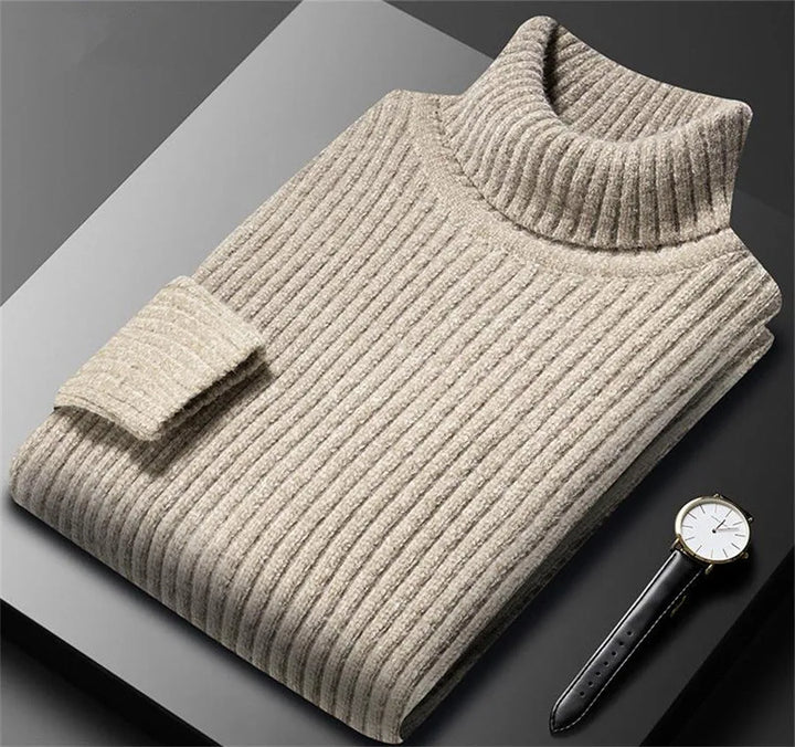 Men’s classic ribbed wool turtleneck sweater, ideal for autumn