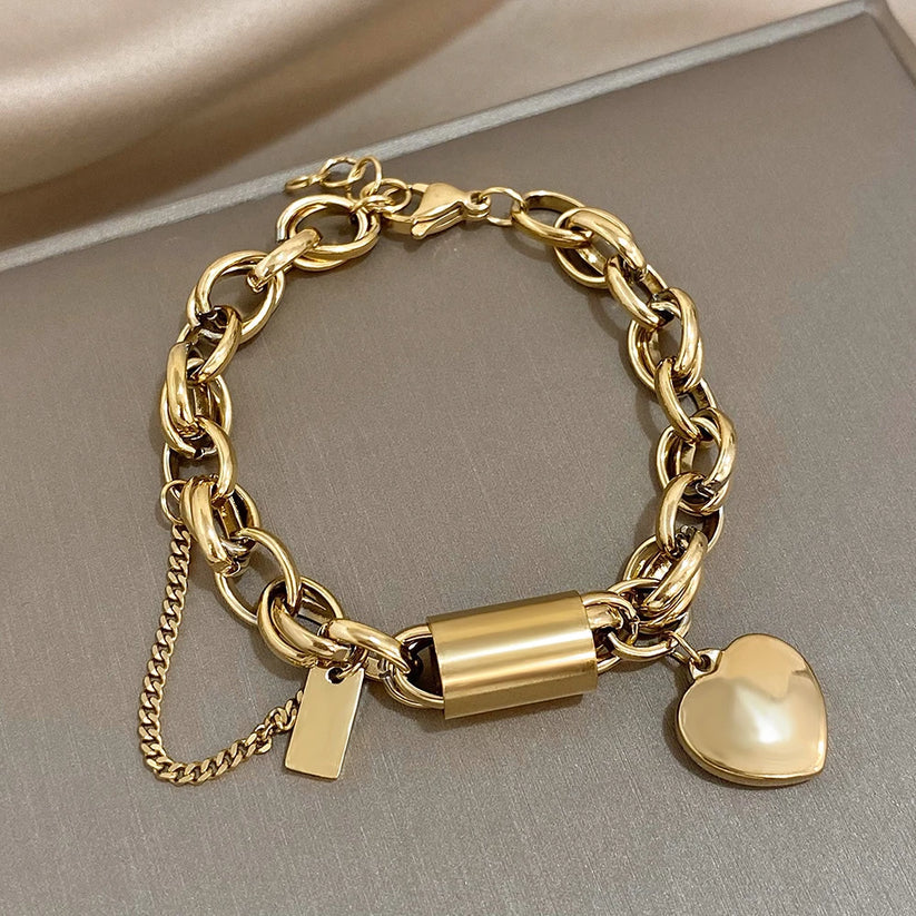 Bracelet femme imposant en acier chirurgical, style automnal
