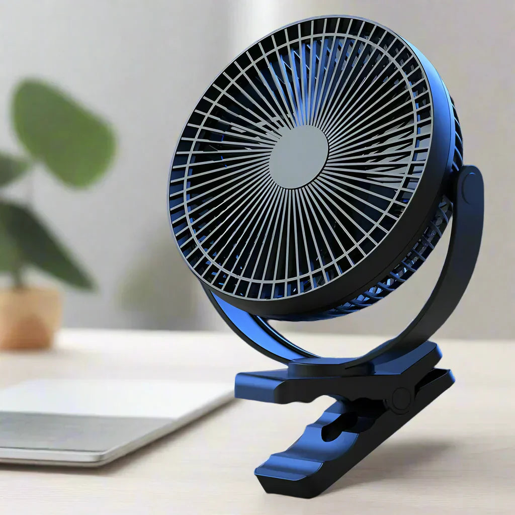 Ventilateur USB portable avec batterie de 10 000 mAh et clip pour bureau