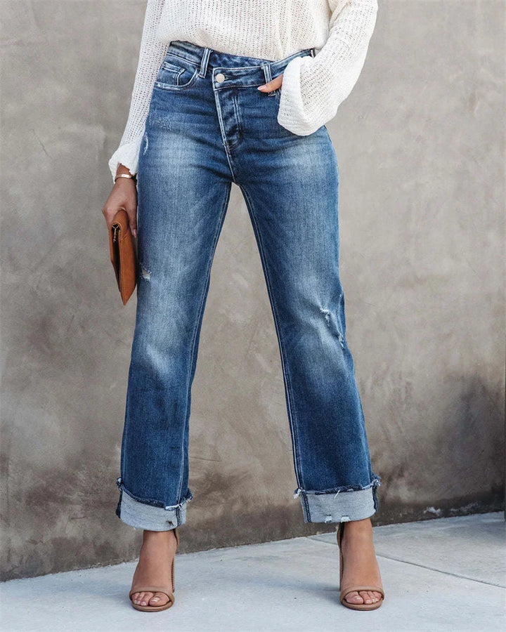 Roberta - Jeans de talle alto a la moda con cierre de botones para un look elegante