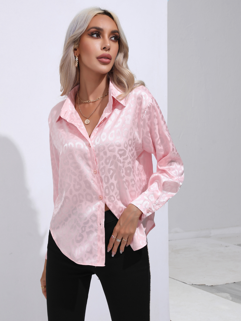 Michelle - Blusa elegante y cómoda de satén con estampado de pantera a la moda para mujer