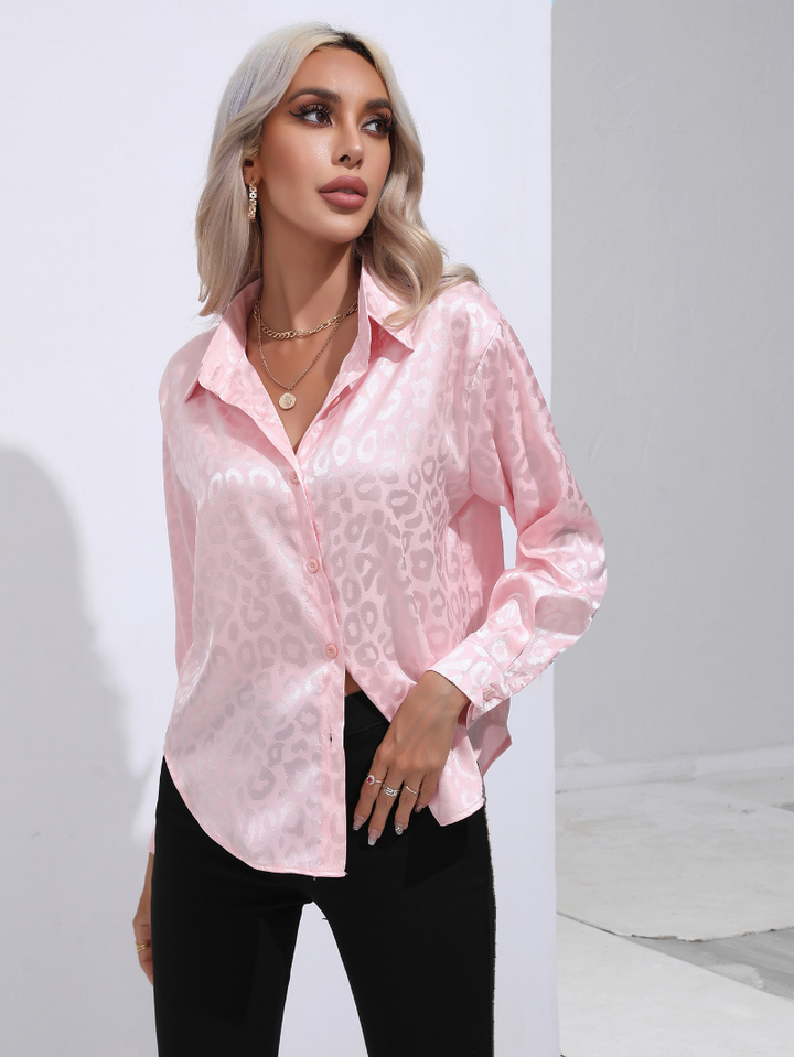 Michelle - Blusa elegante y cómoda de satén con estampado de pantera a la moda para mujer