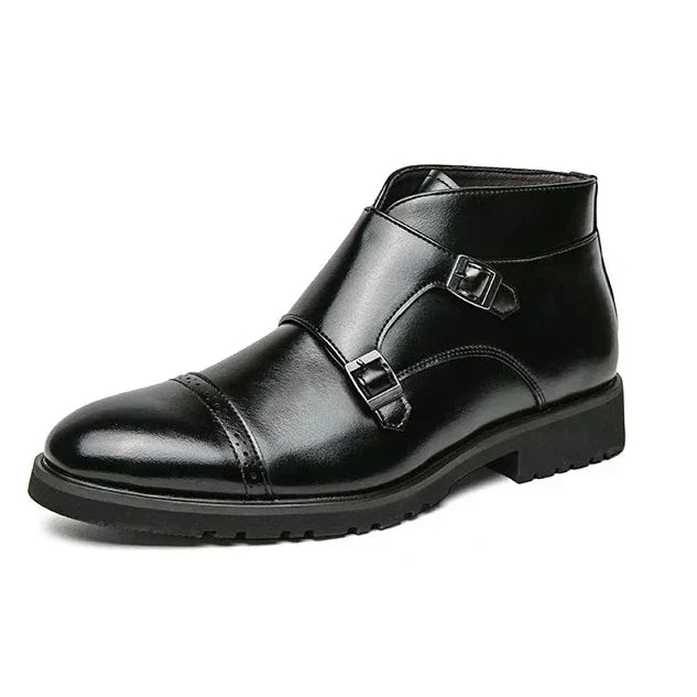 Bottines homme à double boucle en similicuir, boots habillées élégantes pour l’automne
