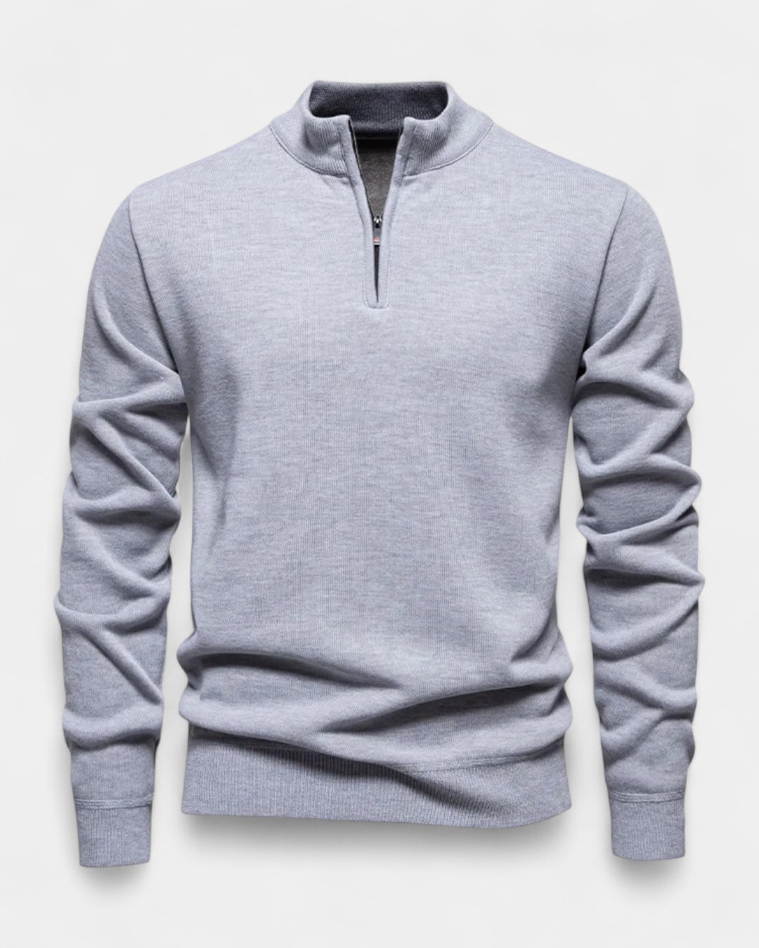 Pull homme en coton à demi-zip, col montant côtelé, modèle automnal