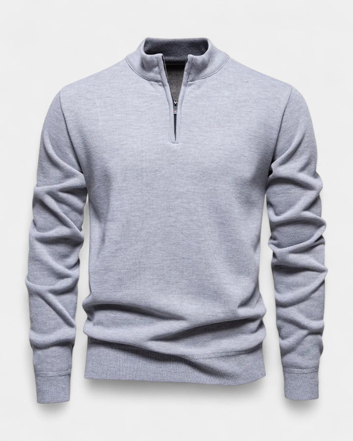 Pull homme en coton à demi-zip, col montant côtelé, modèle automnal
