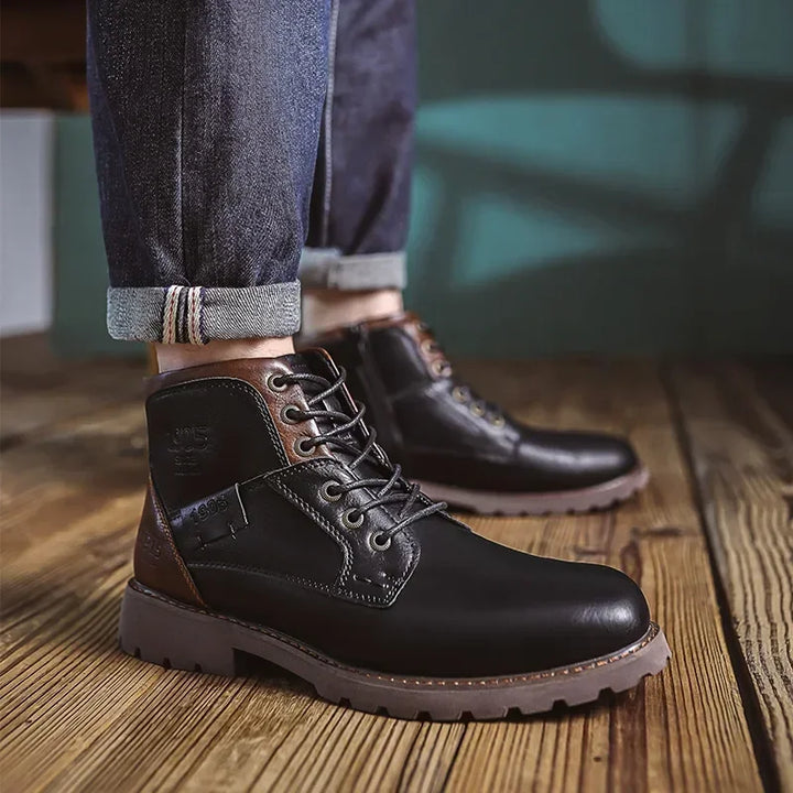 Bottines homme en similicuir à lacets, boots de ville robustes et confortables pour l’automne