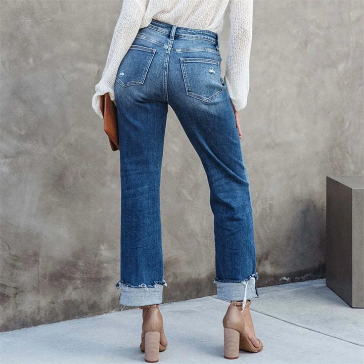 Roberta - Jeans de talle alto a la moda con cierre de botones para un look elegante