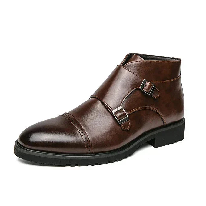 Bottines homme à double boucle en similicuir, boots habillées élégantes pour l’automne