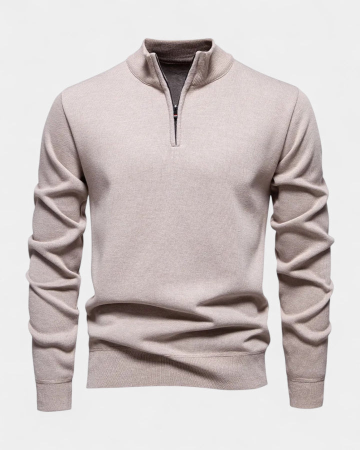 Pull homme en coton à demi-zip, col montant côtelé, modèle automnal