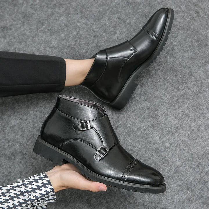 Bottines homme à double boucle en similicuir, boots habillées élégantes pour l’automne