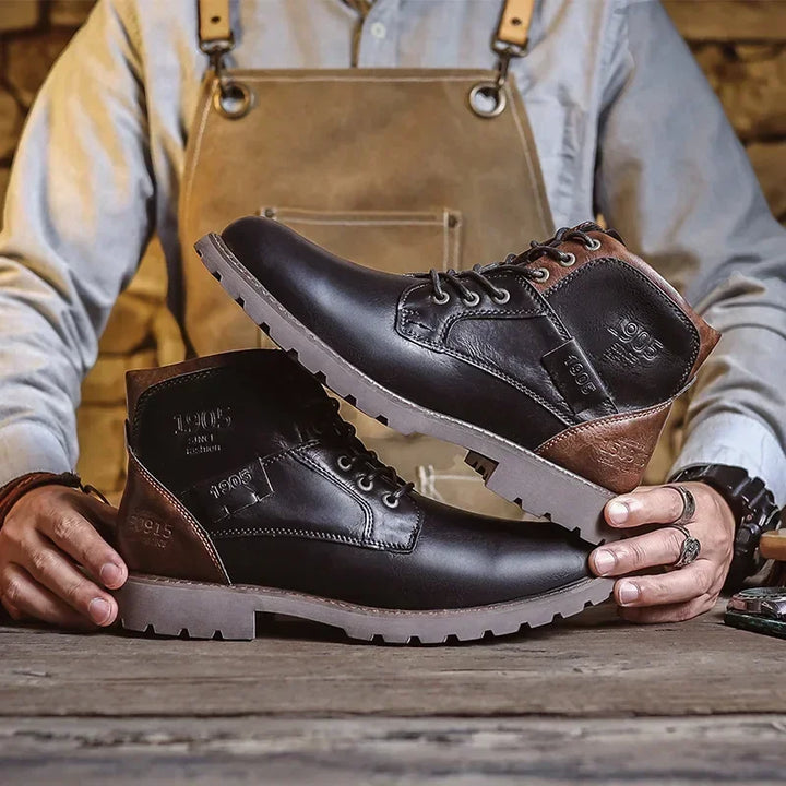 Bottines homme en similicuir à lacets, boots de ville robustes et confortables pour l’automne