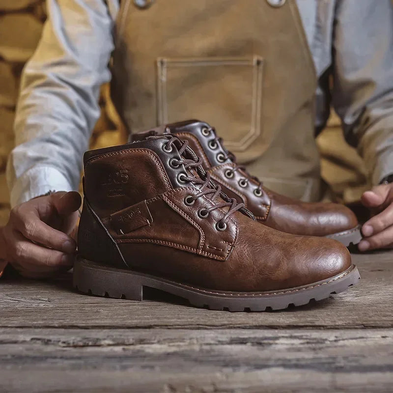 Bottines homme en similicuir à lacets, boots de ville robustes et confortables pour l’automne