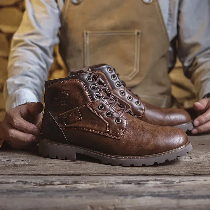 Bottines homme en similicuir à lacets, boots de ville robustes et confortables pour l’automne