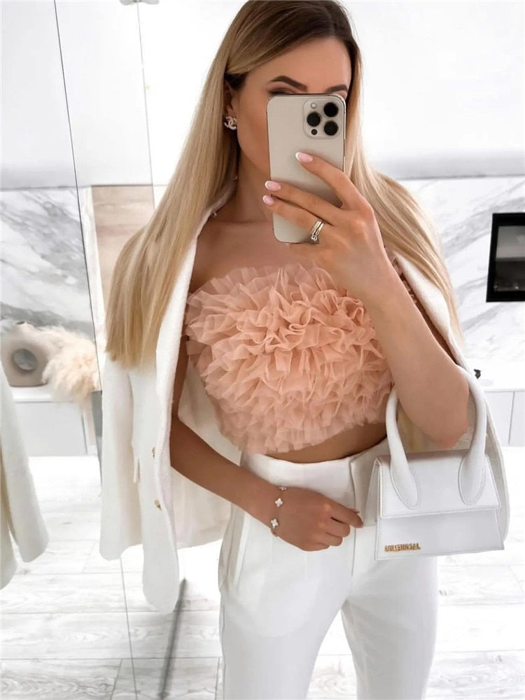 Elegancki różowy top bez ramiączek dla kobiet – idealny na każdą okazję!