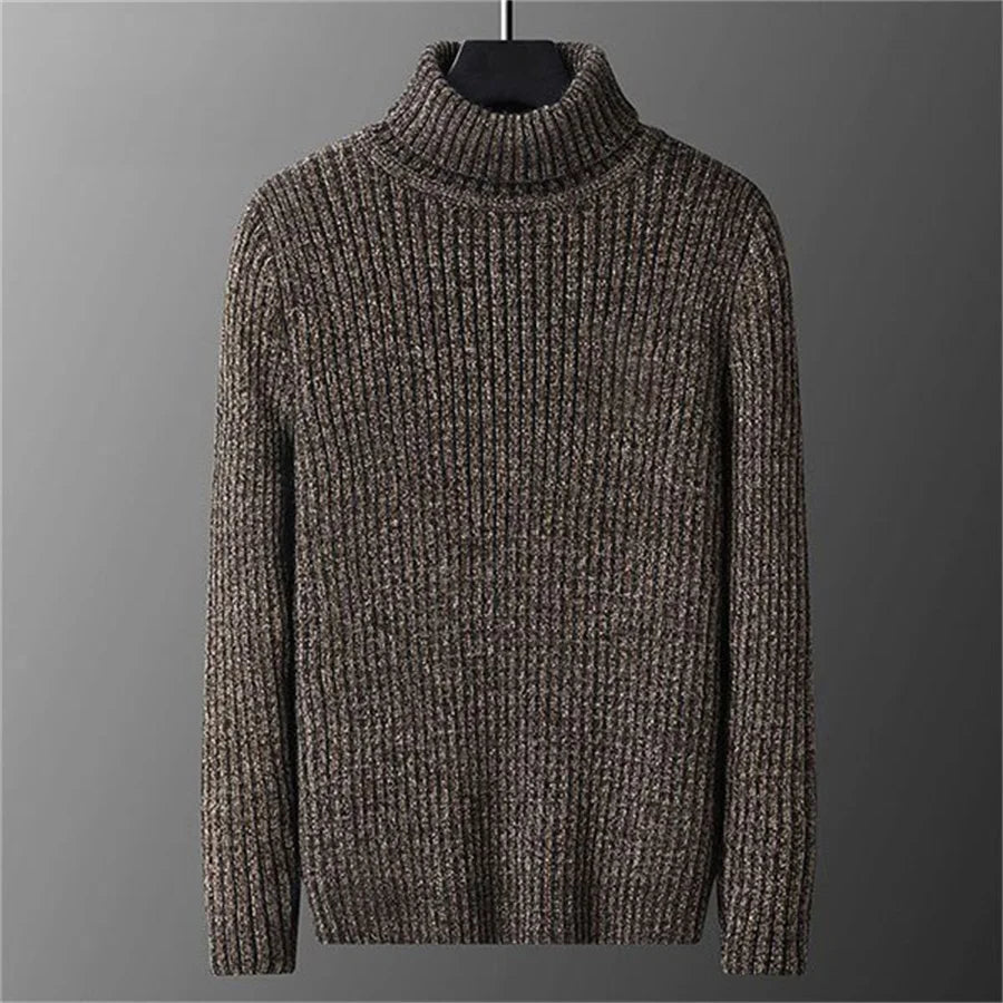 Men’s classic ribbed wool turtleneck sweater, ideal for autumn