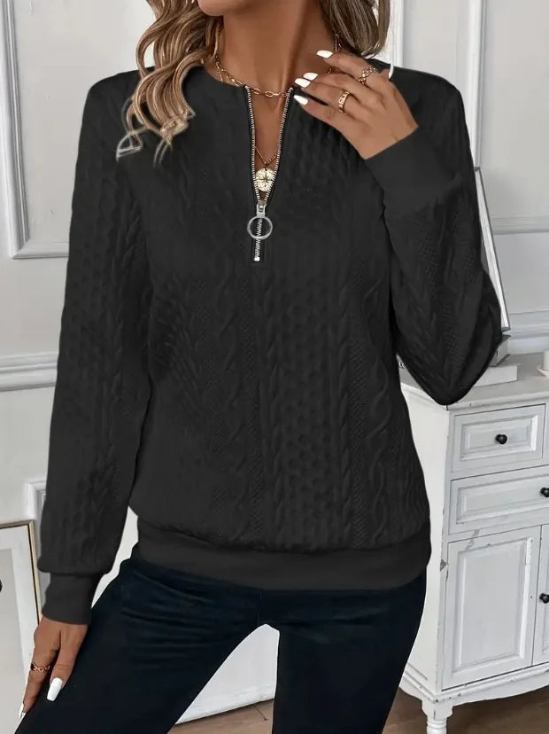 Sweat-shirt zippé pour femme, texturé, pour l’automne et les tenues de tous les jours