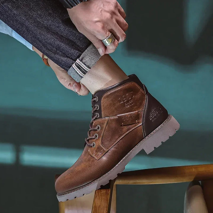 Bottines homme en similicuir à lacets, boots de ville robustes et confortables pour l’automne