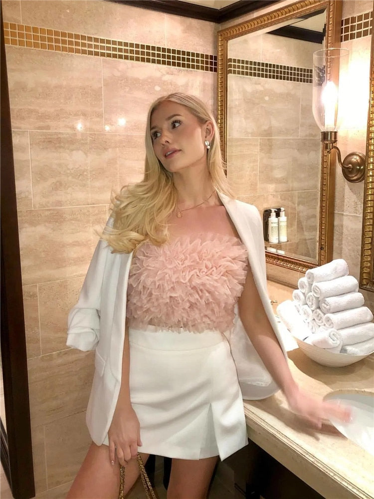 Elegancki różowy top bez ramiączek dla kobiet – idealny na każdą okazję!