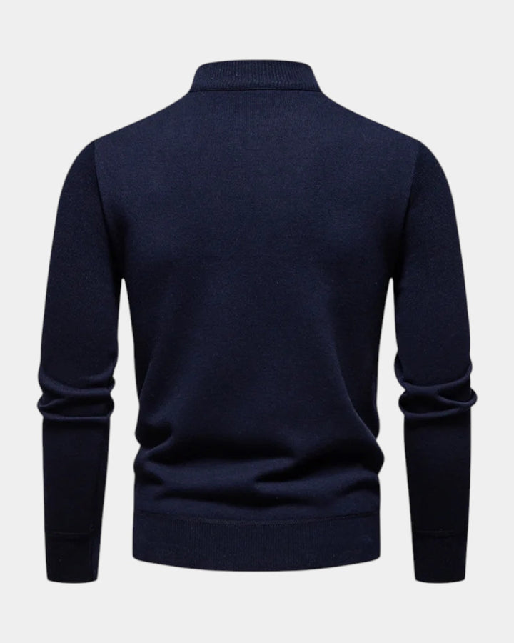 Pull homme en coton à demi-zip, col montant côtelé, modèle automnal