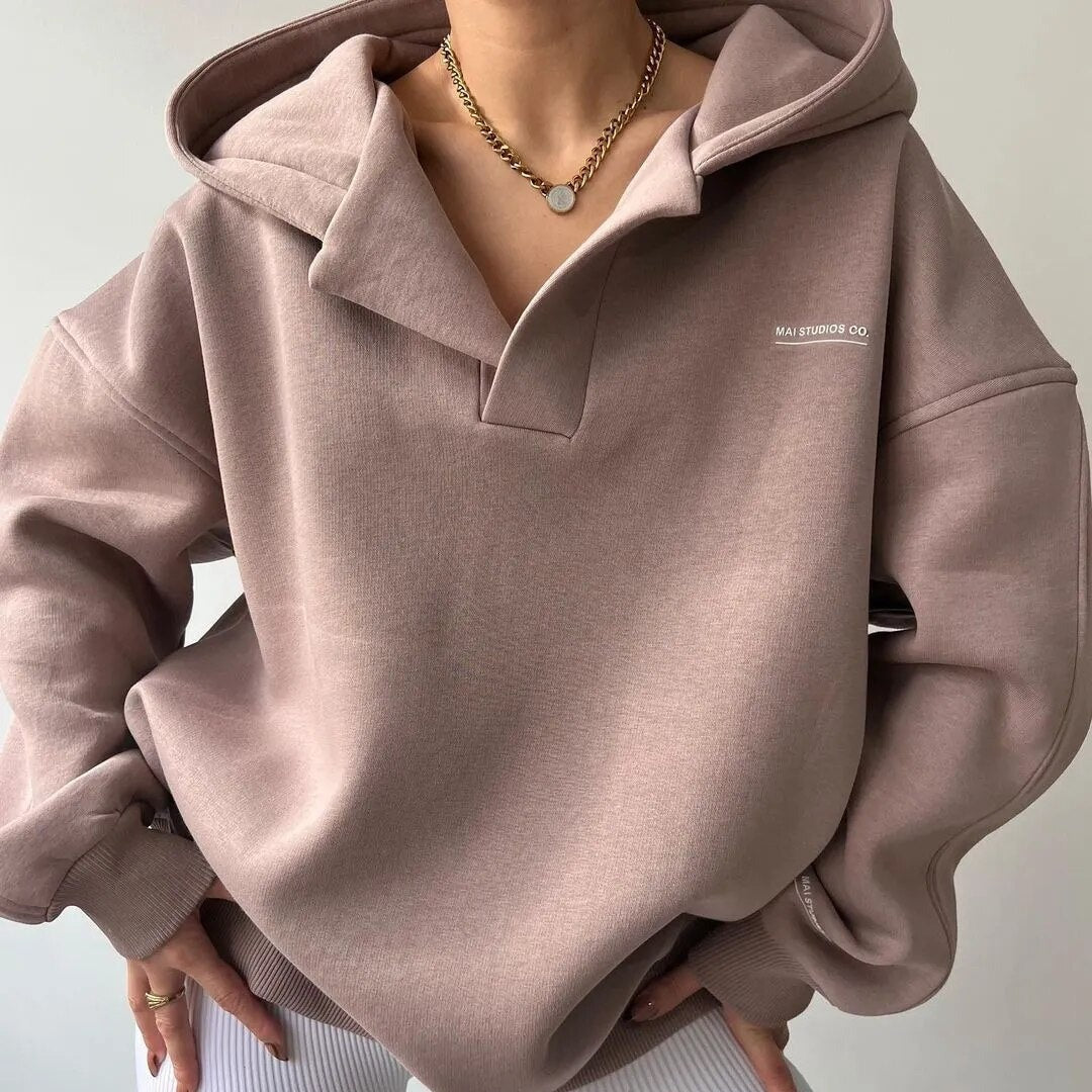 Felpa con cappuccio da donna in cotone, oversize, con spalle scese, per l’autunno