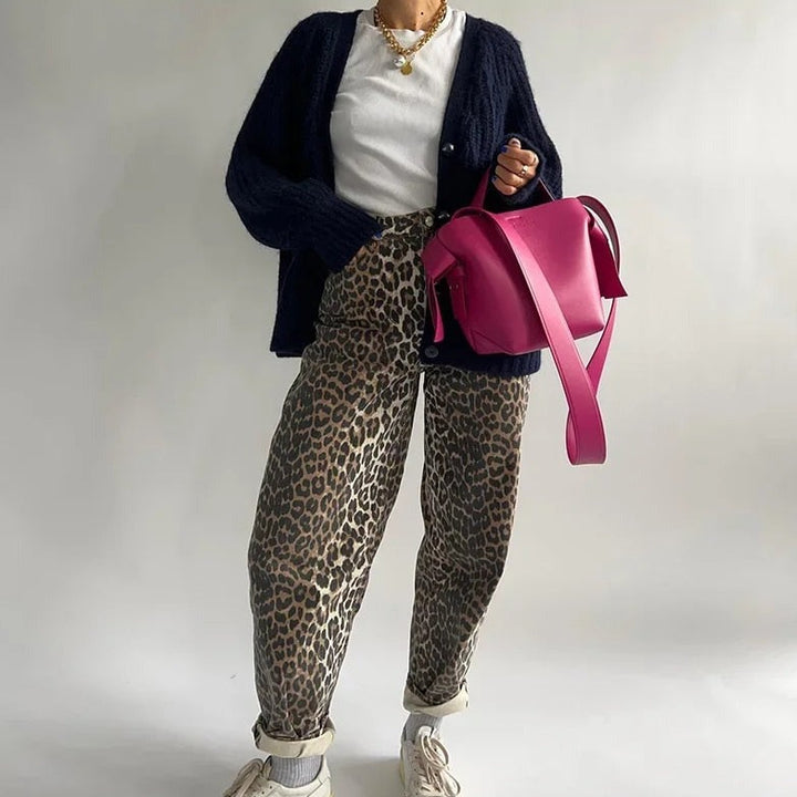 Bonnie - Jean rétro avec imprimé léopard tendance