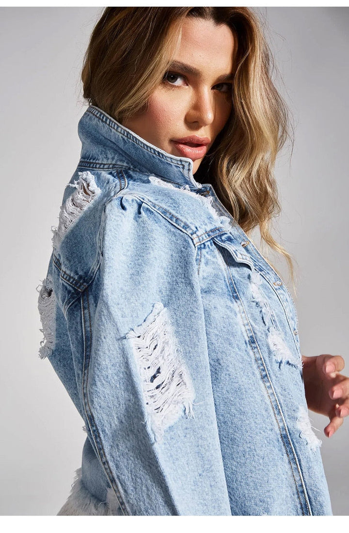 Annabelle - Giacca in jeans strappata alla moda e confortevole per donne