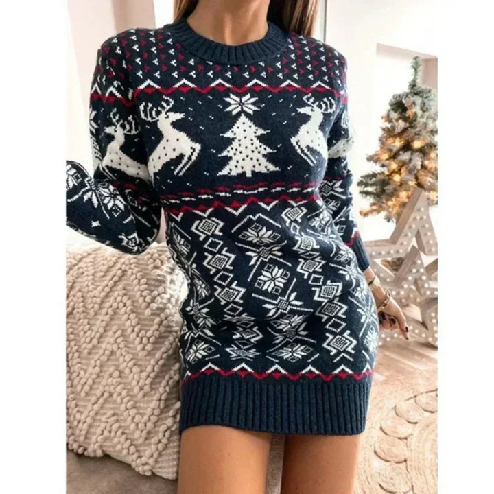 Rochie de Crăciun pentru femei, din lână merinos, tip pulover tricotat, cu mâneci lungi, pentru toamnă