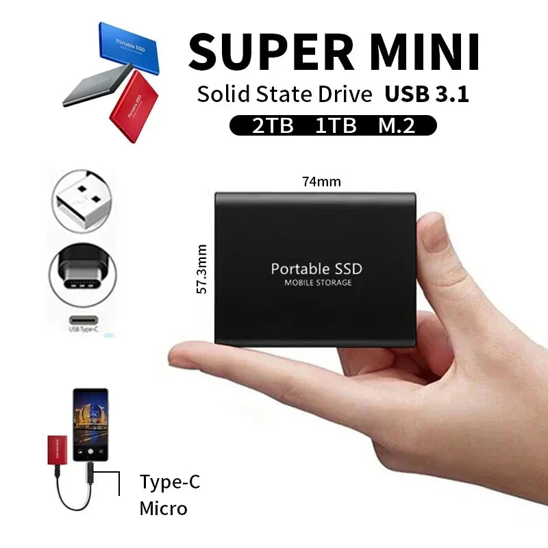 Disque SSD externe USB-C de 2 To, transfert rapide des données et sauvegarde, 520 Mo/s