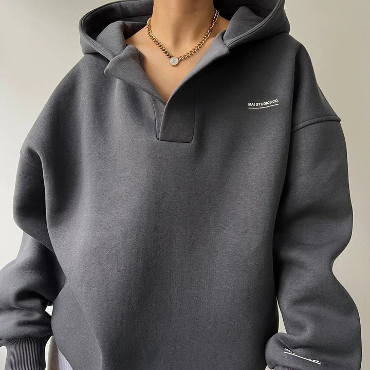 Felpa con cappuccio da donna in cotone, oversize, con spalle scese, per l’autunno