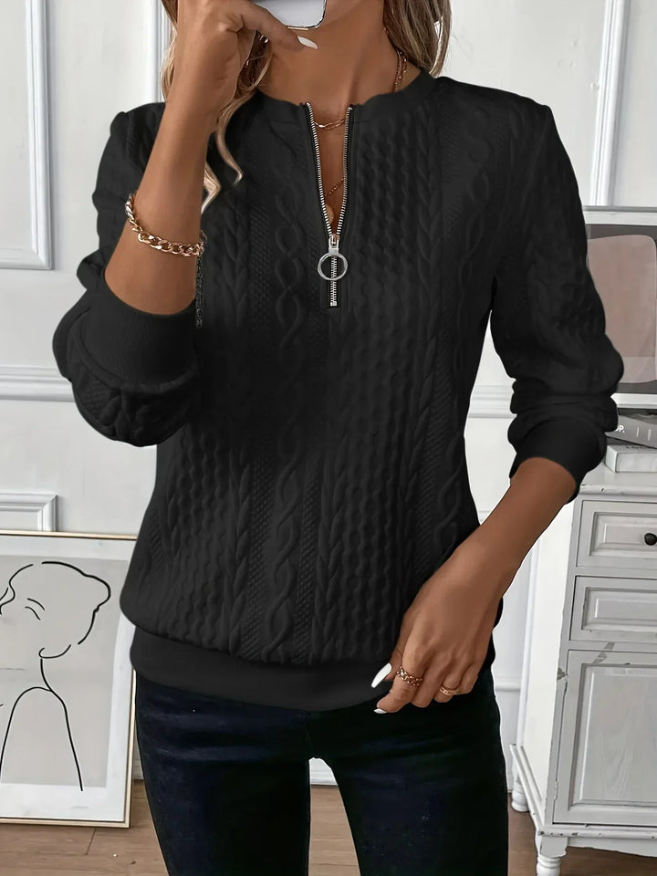 Sweat-shirt zippé pour femme, texturé, pour l’automne et les tenues de tous les jours